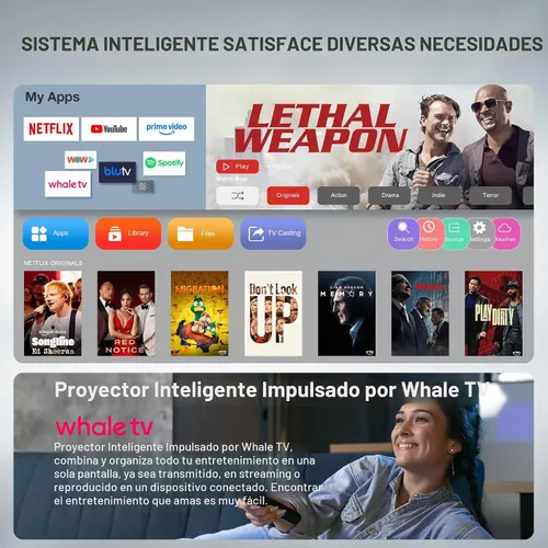 Vista 7 de Aplicación con licencia oficial y 3000 ANSI: Mini proyector inteligente 4K con WiFi y Bluetooth, VISSPL 3D Dolby Audio y enfoque automático portátil