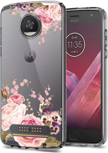 Vista 9 de Funda transparente de TPU para Moto Z2 Play / Z2 Force, cubierta trasera con estampado floral, ultra transparente, delgado, protector con cubierta