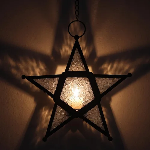 Vista 6 de Juego de 2 Faroles portavelas decorativos con forma de estrella, transparente