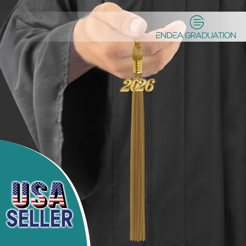 Vista 2 de Endea Graduation Paquete de 6 borlas de un solo color con gota de fecha dorada 2026 (oro antiguo)