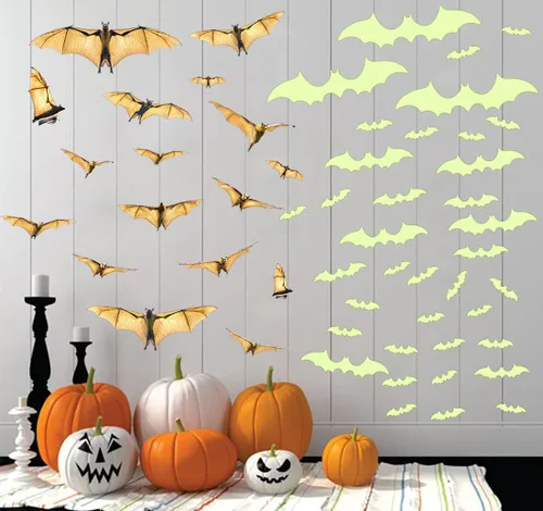 Vista 2 de Adhesivos luminosos de pared para ventana, decoración de fiesta de Halloween, murciélagos