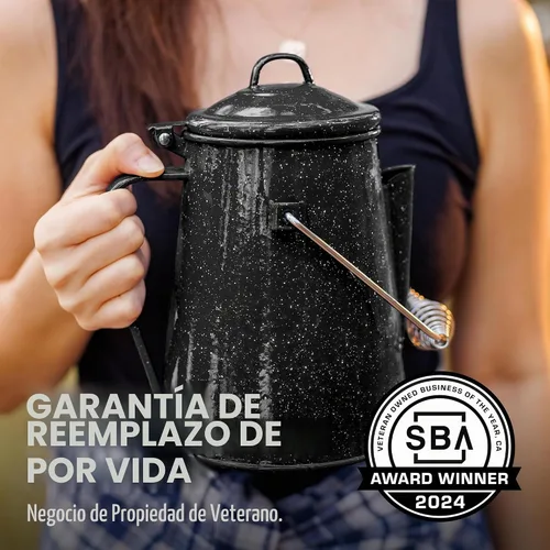 Vista 7 de COLETTI Hervidor clásico de camping de 60 onzas, tetera de té y campamento, sin aluminio ni plástico, ideal para hervir agua [esmalte negro]