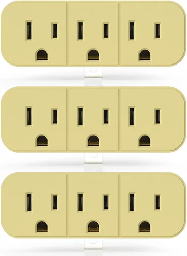 Vista 14 de ELEGRP Extensor de triple salida, pestaña de pared con conexión a tierra de 3 puntas, enchufe adaptador de enchufe múltiple con 3 tomas de corriente