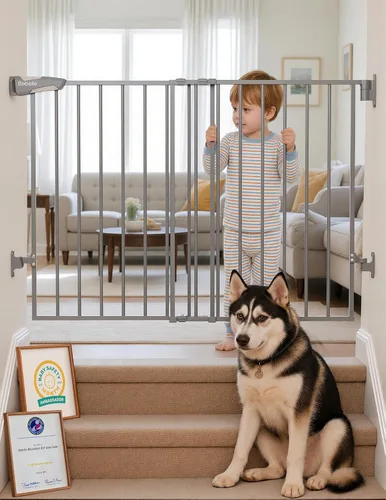 Vista 26 de Babelio Puerta de seguridad para bebés para escaleras, cocina y puertas, sin barra inferior, fácil instalación, operación con una sola mano, cierre
