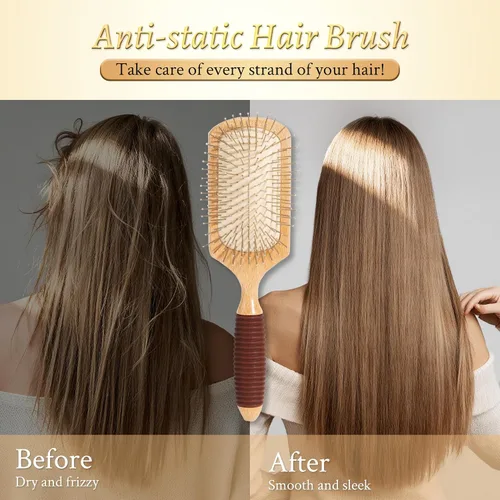 Vista 4 de BFWood Cepillo de pelo de paleta con cerdas de acero, cepillo de pelo de metal, ayuda al crecimiento del cabello y masaje del cuero cabelludo