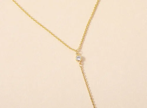Vista 6 de Lariat Necklace for Women, Handmade 18K Gold Plated Dainty Drop Y Chain Necklace Jewelry for Women Girl Gifts with Simulated Diamond16" to 18