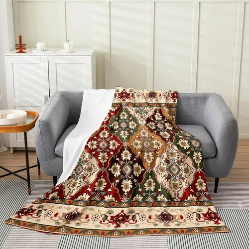 Vista 6 de Erosebridal Manta Bohemia de Tiro 40x50 Pulgadas, Retro Azul Amarillo Degradado Rojo Floral Bohemio Tribal de Vellón, Vintage Antiguo Enrejado