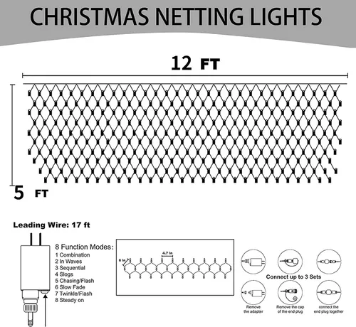 Vista 3 de Dazzle Bright Cadena de 200 luces navideñas de 40 pies + 360 luces LED de 12 pies x 5 pies de red de Navidad