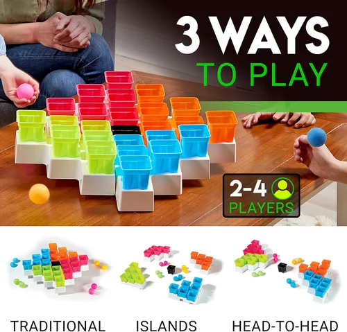 Vista 2 de Franklin Sports Battle Buckets Pong Games - Juegos de ping pong para cuatro jugadores de ritmo rápido - Diversión para niños y familias - Es un
