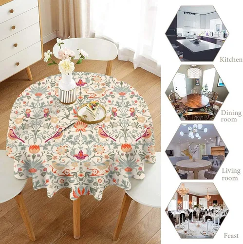 Vista 191 de Mantel Floral Retro de Pájaros, Diseño Original Bohemio William Morris Estampado Cubierta de Mesa para Hogar Picnic Fiesta Comedor Cocina William