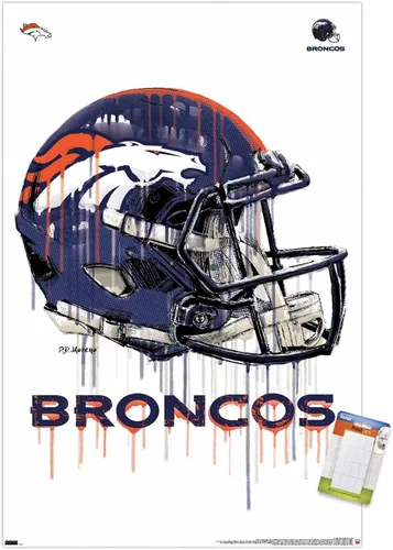 Vista 17 de NFL Denver Broncos - Póster de pared con casco de goteo 20, 22.4 pulgadas de largo x 14.7 pulgadas, versión enmarcada de madera de granero