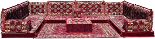 Vista 45 de arabicsofa Sofás seccionales en U hechos a mano – Asientos tradicionales en el suelo estilo Jalsa árabe