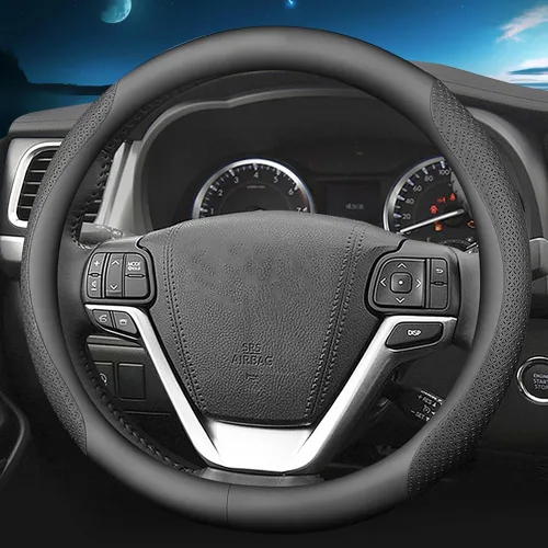 Vista 2 de HAOTULE Funda de Volante de Cuero Nappa Elegante y delgada, para conversión interior del volante de Toyota (Negro)