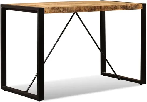 Vista 6 de Mesa de comedor industrial de 47.2 pulgadas, mesa de cocina de madera maciza de mango áspero con patas de acero, marrón y negro, para comedor