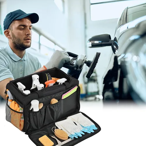 Vista 6 de Bolsa Grande para Detallado de Automóviles, Organizador de Limpieza con Tapa y Asa para Suministros de Detallado Automotriz, Organizador de Maletero