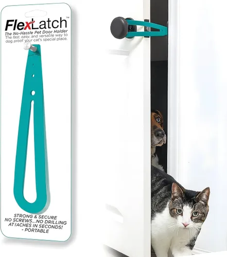 Vista 11 de FlexLatch Pestillo de puerta para gatos - Negro. Alternativa de puerta para gatos, instalación rápida. La correa de cierre flexible permite entrar a