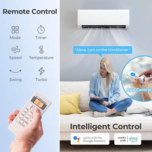 Vista 5 de SIMOE Mini bomba de calor de aire acondicionado dividido de 9000 BTU, 20.5 SEER2 115V Inversor sin conductos CA con condensador precargado