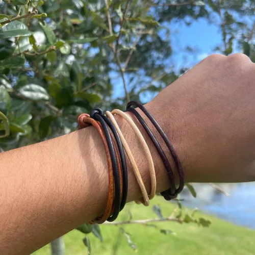 Vista 7 de 3 mm Men Genuine Leather Bracelet - Handmade Adjustable Cuff, Mens Minimalism Leather Wrap Wristband, Simple Accessories, Premium Leather, Women