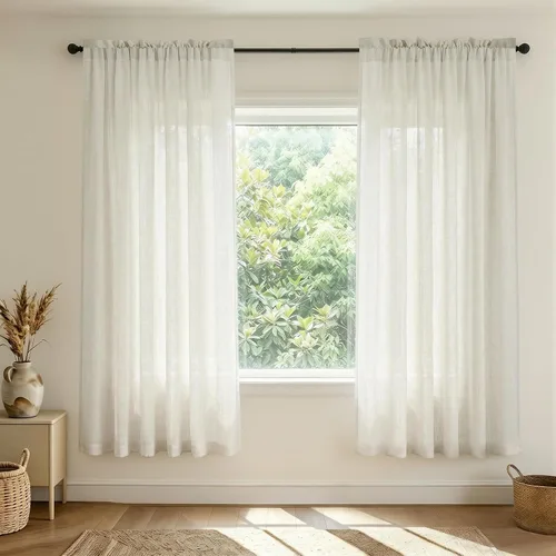 Vista 28 de Mrs.Naturall - Cortinas transparentes con bolsillo para barra de 36x63 pulgadas de lino mezclado negro