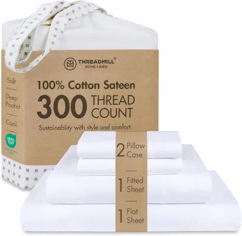 Vista 275 de Threadmill Juego de sábanas de algodón Twin Sábanas 100% algodón para cama tamaño Twin Juego de sábanas de satén jacquard damasco con bolsillo