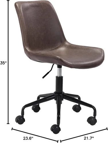 Vista 3 de Zuo Byron - Silla de oficina marrón, estilo moderno, piel sintética, felpa y tela de piel sintética duradera, madera contrachapada, oficina