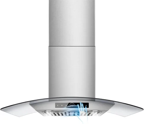 Vista 25 de Campana extractora de isla de 36 pulgadas, montaje en techo de 1200 CFM con detección de gestos de 4 velocidades y control táctil, campana