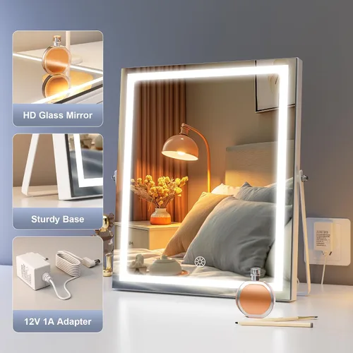 Vista 10 de Hasipu Espejo de tocador con luces, espejo LED de maquillaje de 11.4 x 13.8 pulgadas con aumento de 10X, Smart Touch 3 colores regulables, ajuste
