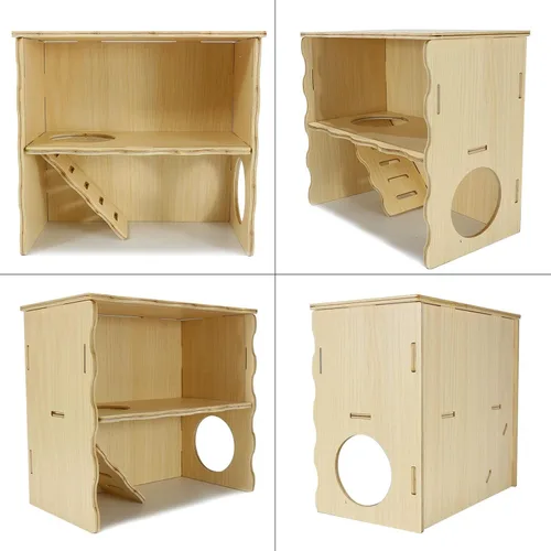 Vista 4 de Hámster de doble piso, cabaña de hámster de madera, escondite de hámsters sirios con panel acrílico para una observación clara, casa de ratón
