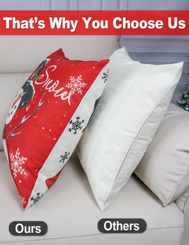 Vista 4 de multiwins Juego de 4 fundas de almohada navideñas con estampado de doble cara de 18 x 18 pulgadas, con 8 bonitos patrones, fundas de almohada