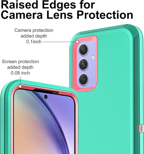 Vista 3 de Funda para Samsung Galaxy A54 5G, 3 en 1, protección resistente a prueba de golpes con 2 protectores de pantalla de vidrio templado, color azul Azul