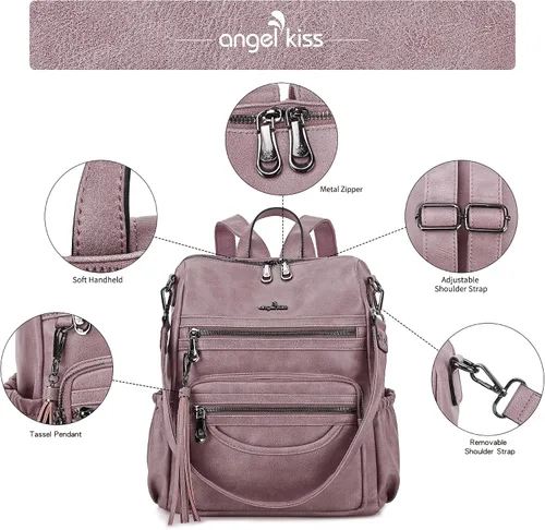 Vista 72 de Bolsos mochila monedero de piel sintética para mujer, bolsas con zíper, mochilas de hombro casuales