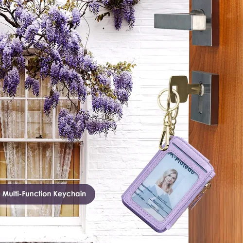 Vista 49 de Cartera con llavero, tarjetero con bloqueo RFID de piel, funda para tarjetas de crédito con cremallera para mujer