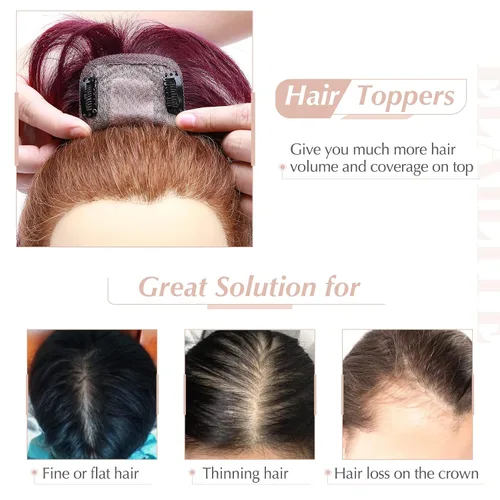Vista 5 de Elailite Pelucas para mujeres con flequillo, cabello humano real, topper con cabello delgado, 13 cm x 7 cm, base de seda, clip en piezas de cabello