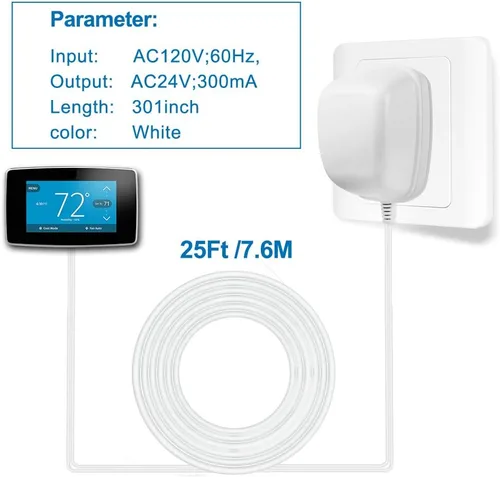 Vista 4 de Adaptador/Transformador de corriente de 24 voltios, adaptador de cable C, termostato, compatible con todas las versiones de timbre y termostato