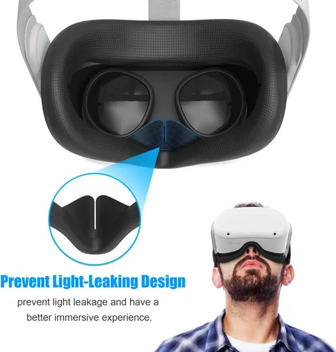 Vista 2 de AMVR - Funda facial para Quest 2, máscara facial de silicona a prueba de sudor y cojín facial para auriculares Quest 2 VR, lavable, ligera