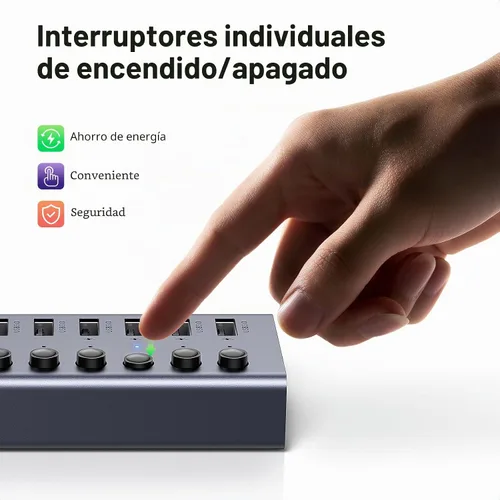 Vista 6 de UGREEN - Hub USB 3.0, adaptador USB de 7 puertos con 4 puertos de carga inteligentes