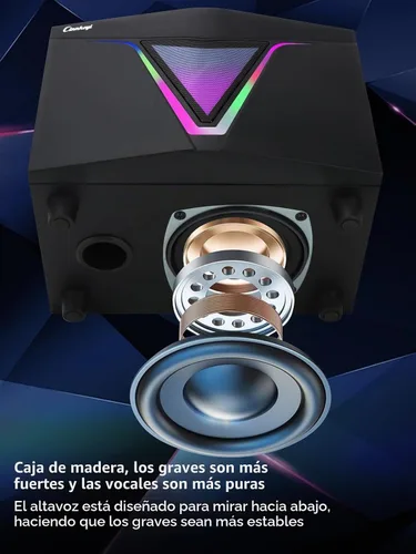 Vista 2 de 2.1 Altavoz de computadora alimentado por USB con subwoofer,Altavoces de PC con subwoofer-Satélites de rango completo de agudos medios dobles de 4.7