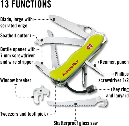 Vista 4 de Victorinox Herramienta de rescate con bolsa de nailon, cuchillo suizo del ejército, 13 funciones, navaja de bolsillo de fabricación suiza