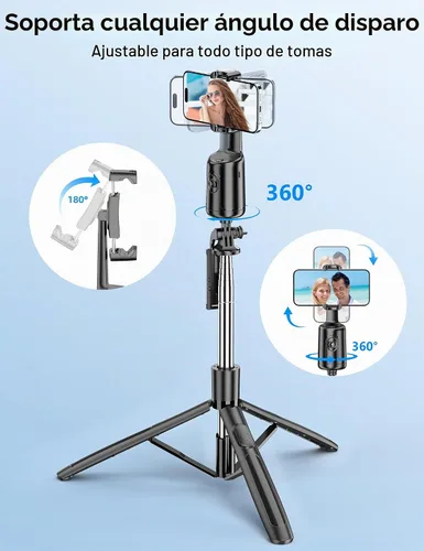 Vista 5 de Trípode de seguimiento facial automático de 66 pulgadas para iPhone, rotación de 360°, soporte de trípode con control remoto, soporte de disparo