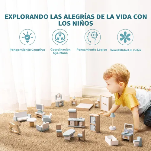 Vista 4 de ROBOTIME Muebles para Casa de Muñecas, Juego de Muebles de Madera para Casa de Muñecas, Set de 23 Piezas de Accesorios y Muebles para Casa