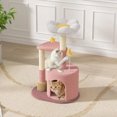 Vista 4 de Magshion Árbol de flores para gatos de interior, torre para gatos de 33 pulgadas con poste rascador, condominio, perca superior de flores y bolas