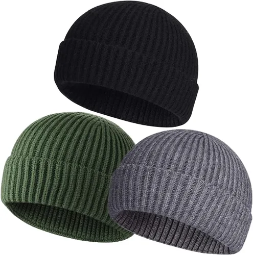 Vista 16 de vidsel Gorro Corto de Pescador para Hombres y Mujeres, Gorro de Lana Tejida con Puño Estilo Moderno de Arrastrero, Gorros Cálidos de Invierno