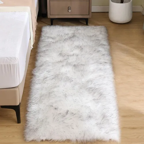 Vista 76 de Goolela Alfombra esponjosa de piel sintética para dormitorio, color marrón claro beige, 2 x 3 pies, alfombra de piel de oveja peluda y difusa