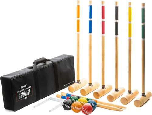 Vista 7 de Franklin Sports Juegos de croquet portátiles para patio trasero – Juegos completos de croquet para 4 + 6 jugadores con mazos, bolas de croquet +