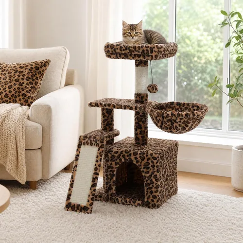 Vista 9 de PETEPELA Árbol de cactus para gatos y gatos pequeños, torre para gatos de Beige