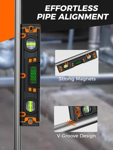 Vista 5 de Mecurate Nivel Digital de 10 Pulgadas, Herramienta de Nivel de Torpedo Profesional de Precisión Inteligente, Pantalla LCD Brillante, Alertas