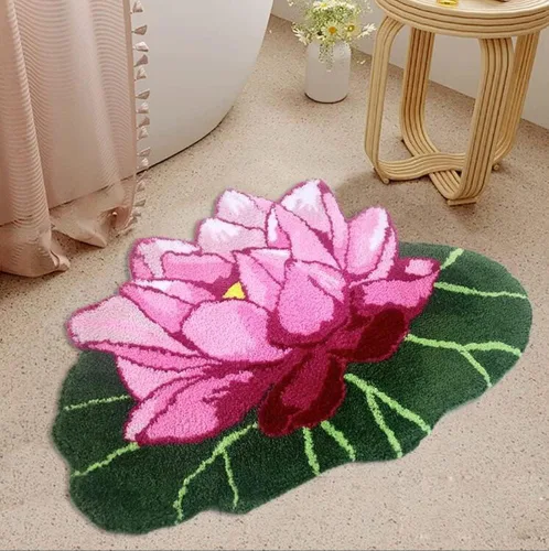 Vista 5 de Judy Dre am Alfombra de área con forma de flores de loto rosa, alfombra suave para bañera, cocina, baño, dormitorio, exterior, interior, 31 x 22