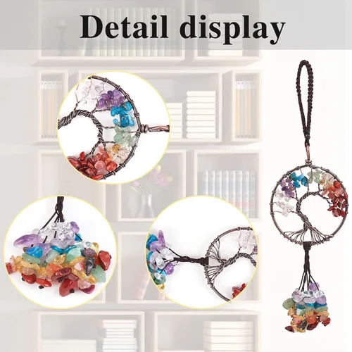 Vista 2 de Accesorio decorativo para automóvil, adorno de árbol de la vida de 7 chakras, piedra preciosa natural, dije de árbol de la vida, piedra de cristal