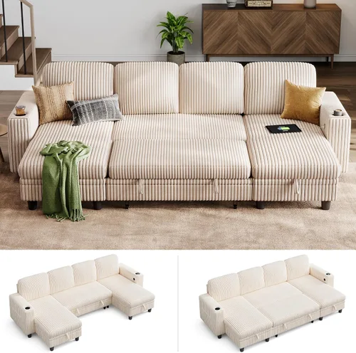 Vista 42 de LINSY HOME Sofá Loveseat con Almacenamiento - Cómodo Sofá de Pana Suave de 2 Plazas con Carga USB y Portavasos, Loveseat de Asiento Profundo