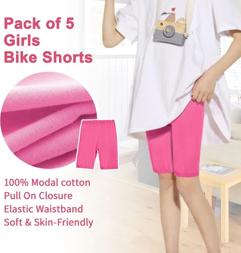 Vista 5 de Pantalones cortos de ciclismo transpirables para niñas, paquete de 5 unidades, pantalones cortos deportivos activos, pantalones cortos de ciclismo